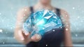 Businesswoman using digital x-ray human brain interface 3D rendering Royalty Free Stock Photo