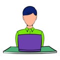 Businesswoman using laptop icon cartoon