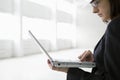 Businesswoman Using Laptop In Warehouse Royalty Free Stock Photo