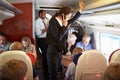 Businesswoman Using Mobile Phone On Busy Commuter Train Royalty Free Stock Photo