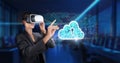 Businesswoman Using Virtual Reality to Access Secure Cloud Storage and Data Management Services in a Modern Digital Royalty Free Stock Photo