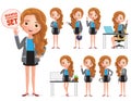 Businesswoman vector character set. Business woman characters wearing professional office attire. Royalty Free Stock Photo