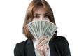 Businesswoman with wad of money in her hands Royalty Free Stock Photo