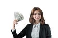 Businesswoman with wad of money in her hands Royalty Free Stock Photo