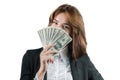 Businesswoman with wad of money in her hands Royalty Free Stock Photo