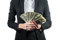 Businesswoman with wad of money in her hands Royalty Free Stock Photo