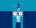 Businesswoman walking across dollar money bridging the gap. Concept business vector illustration