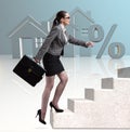 Businesswoman walking climbing stairs in mortgage Royalty Free Stock Photo