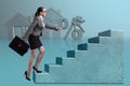 The businesswoman walking climbing stairs in mortgage Royalty Free Stock Photo
