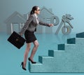 Businesswoman walking climbing stairs in mortgage Royalty Free Stock Photo