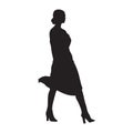 Businesswoman walking, side view, isolated vector silhouette. Business people, model