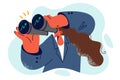 Businesswoman watching investment charts through binoculars making financial analytics Royalty Free Stock Photo