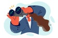 Businesswoman watching investment charts through binoculars making financial analytics