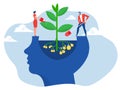 Businesswoman watering plants from the brain put think growth mindset self-improvement and self-improvement ideas