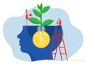 businesswoman watering plants from the brain put think growth mindset self-improvement and self-improvement