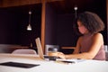 Businesswoman Wearing Mask Working At Laptop In Office Royalty Free Stock Photo