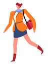 Stylish woman with handbag walking, fashionable lady vector