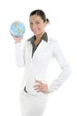 Businesswoman with white suit and global map Royalty Free Stock Photo