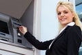 Businesswoman withdrawing money from credit card
