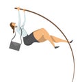 Businesswoman, a woman in a business suit doing pole vaulting. Jump to success, vector concept illustration, isolated on Royalty Free Stock Photo