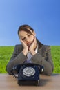 Businesswoman Woman Waiting for Old Vintage Telephone Call Royalty Free Stock Photo