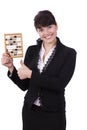 Businesswoman with wooden abacus.