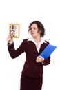 Businesswoman with wooden abacus.