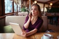 Businesswoman work in cafe Royalty Free Stock Photo