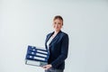 Business woman at work with folders of documents in the office Royalty Free Stock Photo