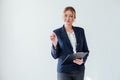 Business woman at work with folders of documents in the office Royalty Free Stock Photo