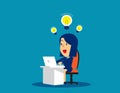 Businesswoman working and creation of ideas bulb. Concept business vector illustration, Bulb and Ideas, Working & happy