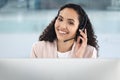 Businesswoman working in a customer service call center. Happy IT support agent. Customer service assistant making a Royalty Free Stock Photo