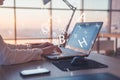 Businesswoman working at home using computer, studying business ideas on a pc screen on-line. Royalty Free Stock Photo