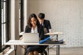 Businesswoman working with laptop computer in business office workplace Royalty Free Stock Photo