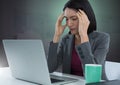 Businesswoman working on laptop with green background Royalty Free Stock Photo