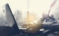 Businesswoman working with a laptop next to a window Royalty Free Stock Photo