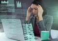 Businesswoman working on laptop with screen text interface Royalty Free Stock Photo