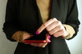 Businesswoman working on mobile phone or calling service for support Royalty Free Stock Photo