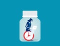 Businesswoman working trapped inside of bottle. Concept business vector illustration, Freedom, Liberty