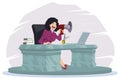 Businesswoman yelling with megaphone. Angry boss. Illustration for internet and mobile website