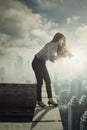 Businesswoman yelling with megaphone Royalty Free Stock Photo