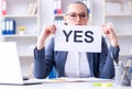 The businesswoman with yes message in office Royalty Free Stock Photo