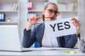The businesswoman with yes message in office Royalty Free Stock Photo