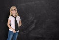 Businesswoman, Young Girl, Chalkboard, Business Royalty Free Stock Photo