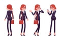 Businesswoman, young red haired office worker standing