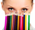Businesswomen with colorful pencil. isolated