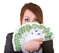 Businesswomen with group of money. Royalty Free Stock Photo