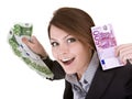 Businesswomen with group of money. Royalty Free Stock Photo