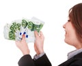 Businesswomen with group of money euro. Royalty Free Stock Photo