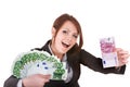 Businesswomen with group of money euro. Royalty Free Stock Photo